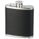 hip flask 60z/180 ml chrome leatherette black with 2 cups