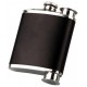 hip flask 60z/180 ml chrome leatherette black with 2 cups