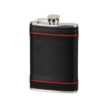 hip flask leather black/red 240 ml