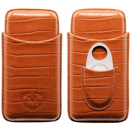 Myon 3 pcs cigar case with cigar cutter brown leather