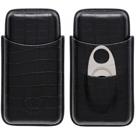 cigar case Myon 3 pcs black leather with cutter