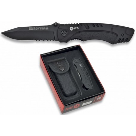 knife black tactique K25 8 cm in pouch