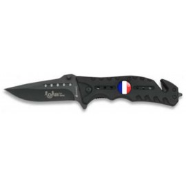 Couteau FOS Noir Ecusson drapeau français 8.30 cm, avec clip