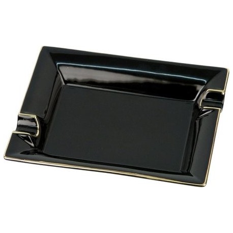 Cigar ashtray porcelain black/gold rim 2 rests 21 x 17cm