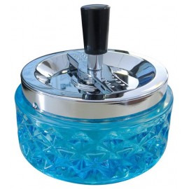 Cendrier poussoir en verre, transparent bleu, 11.9 cm
