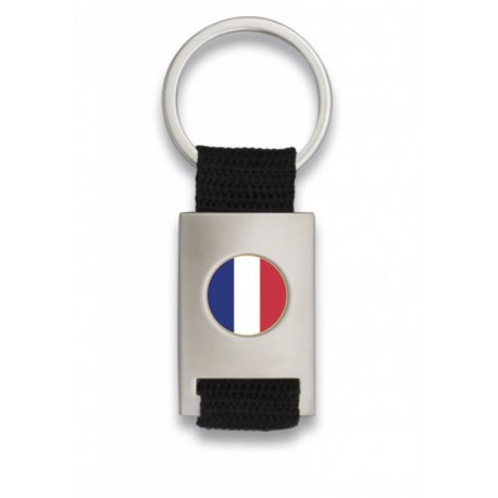 key ring metal silver French Flag
