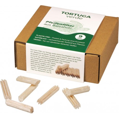 Tortuga pipe fliter verde 9 mm, in balsa wood, box of 110 filters