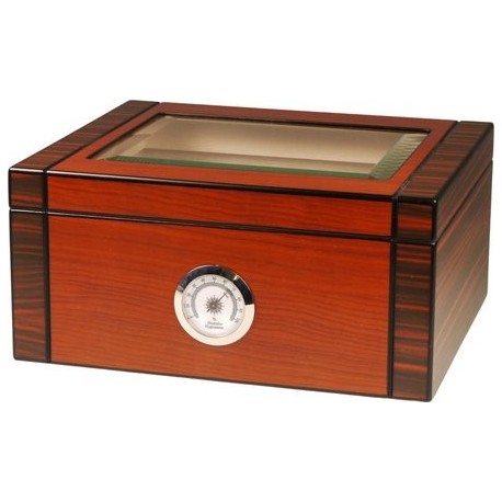 cigar humidor black/red-brown with glass for 25 cigars, 260x220x120