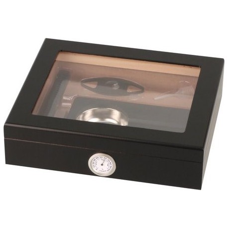 cigar humidor with glass for 15 cigars, with ashtray cigar cutter