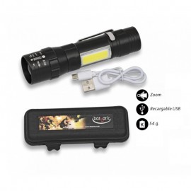 Flashlight Black refillable 9.3 cm with USB cable and clip