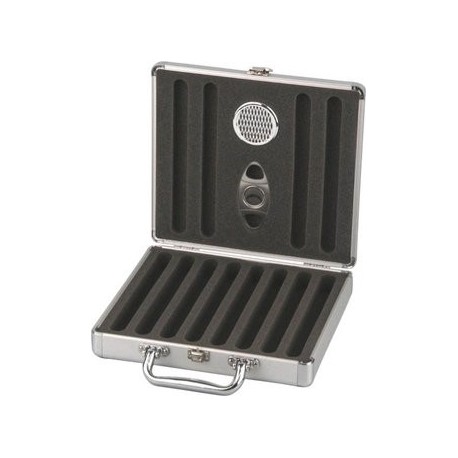 travel humidor Alu for 12 cigars with cigar cutter and humidifier