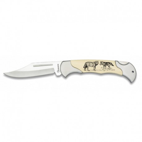 Couteau Décor Loups 8 cm, manche ABS Blanc