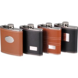 Hip Flask stainless steel black & brown PU 60z/180ml assorted per8pcs
