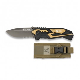 Couteau Tactique K25 Future-T 7.7 cm, manche noir/doré, avec étui 