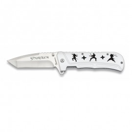 Couteau Ninja/Shuriken 9 cm Blanc, avec clip