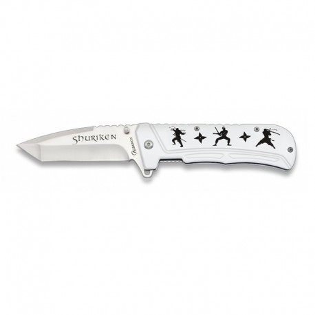 Couteau Ninja/Shuriken 9 cm Blanc, avec clip