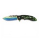 Couteau 8.5 cm Rainbow,manche vert,lame rainbow avec étui feutrine