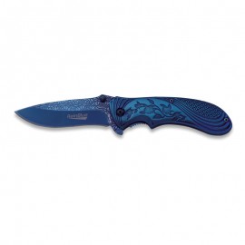 Knife 8 cm Rainblue engraved flowers with pouch