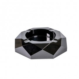 Cendrier à cigares Noir en verre cristal octogonale, diamètre 15 cm