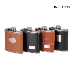 Hip Flask stainless steel black & brown PU 60z/180ml assorted per8pcs