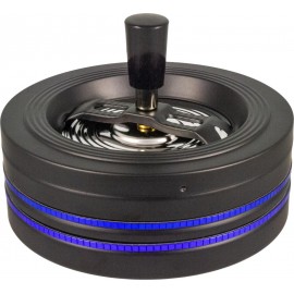 Spinning ashtray black with blue glitter stripes, diameter 14 cm