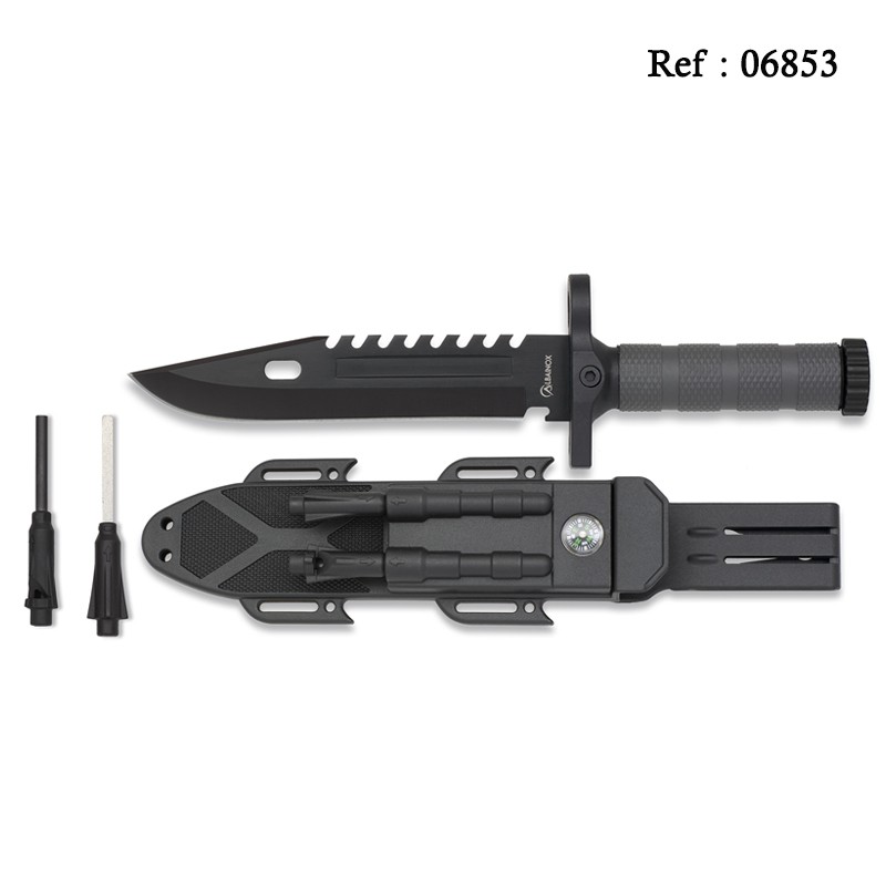 Couteau de Survie Noir 19 cm avec scie