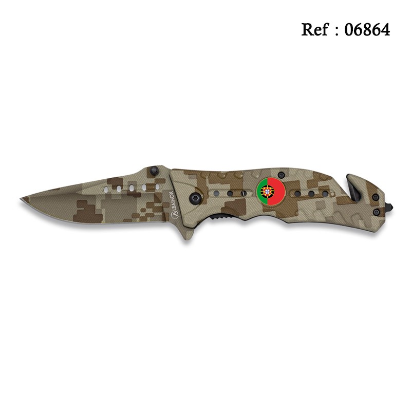 Couteau FOS CAMO Sable, Camouflage 8 cm Drapeau Portugais