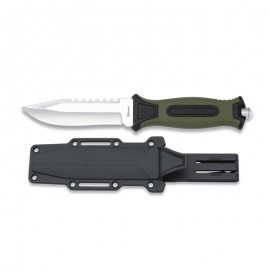 knife Green/Black 12 cm with clip and pouch