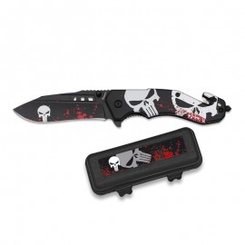 Couteau Skull 3D Noir 8.5 cm, avec clip