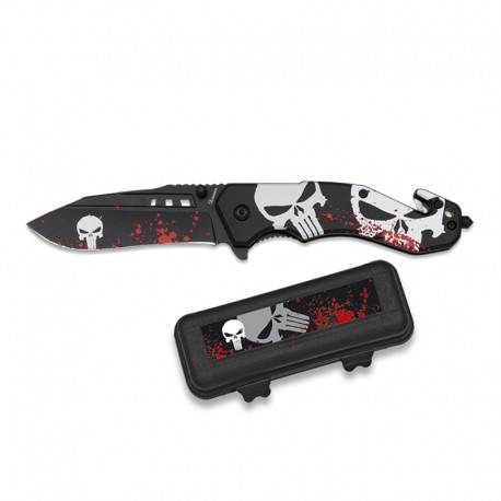 Couteau 8.5 cm Skull 3D Noir, avec clip