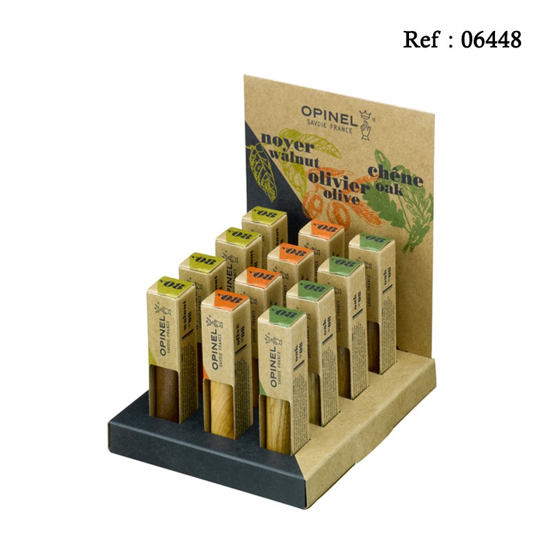 Couteau OPINEL Présentoir de 12 pcs N°08 3 essences par 4