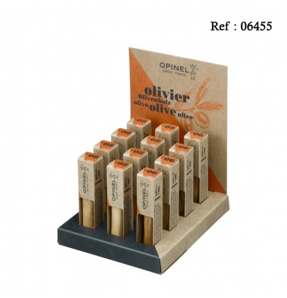 Opinel knifes olive wood assorted per 12 pcs (4 n. 6 and 8 n. 8)