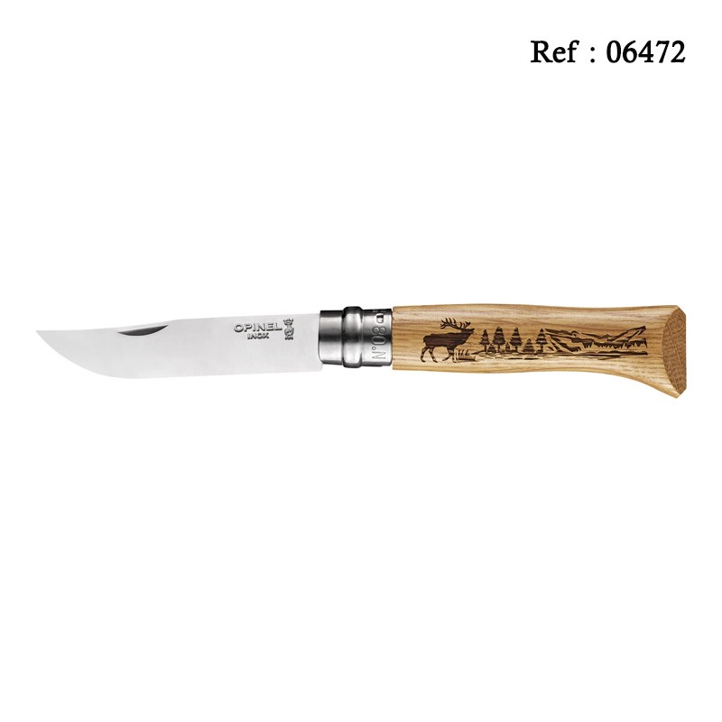 Couteau OPINEL N°08 Animalia Cerf Inox, 8.5 cm