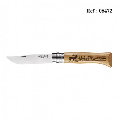 Couteau OPINEL N°08 Animalia Cerf Inox, 8.5 cm