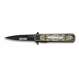 Couteau FOS Rainblack 7.5 cm, manche noir/nacre,avec clip et feutrine