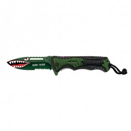 Couteau Angry Shark 9 cm Vert/Noir, avec clip