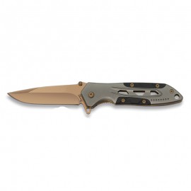 Couteau FOS 7.5 cm manche couleur Titane,lame couleur bronze,feutrine