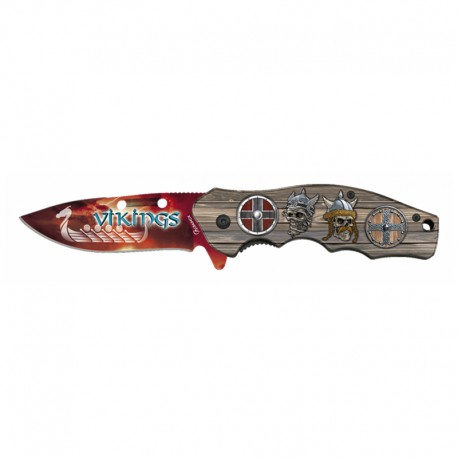 Couteau Vikings 8.4 cm Bois/Rouge, avec clip