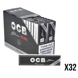 OCB Premium Extra Long Slim cig.paper+filters, display of 32 booklets