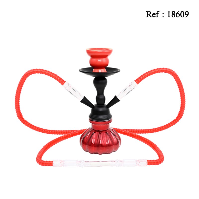 water pipe 2 tubes 25 cm base red metallic