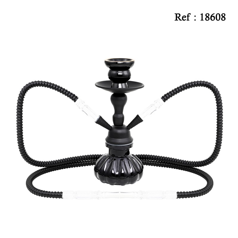 water pipe 2 tubes 25 cm base black metallic