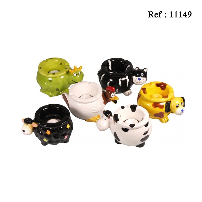 Cendrier en Céramique Animaux Ø 15 cm assortis par 6 pcs