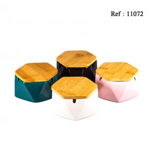 creramic ashtray Wind with bamboo lid, Ø 11.5 cm assorted per 4 pcs