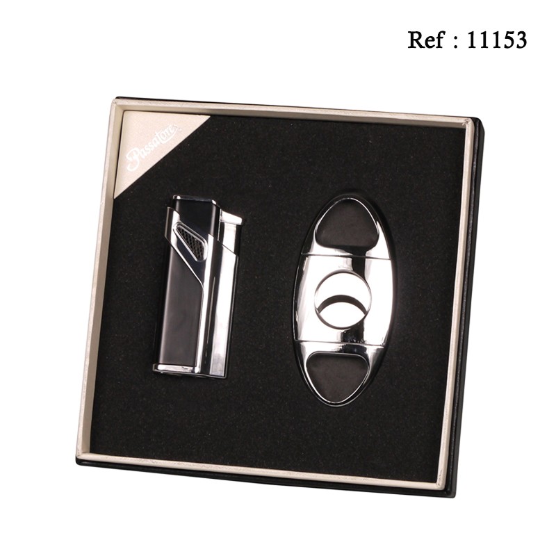 set 3 jet lighter + cigar cutter black/chrom