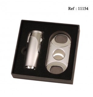 set triple jet flam lighter + cigar cutter chrom SKY