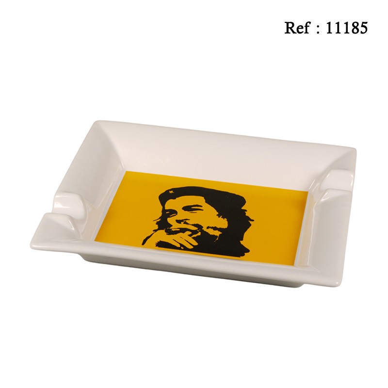 Cendrier CHE rectangulaire 2 cigares Blanc/Jaune 21 x 17 x 3.5