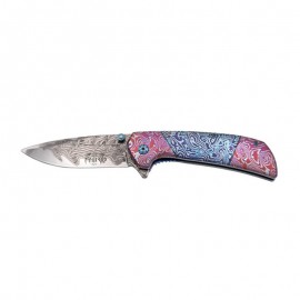 Knife THIRD Steel 3D Damascus Blue/Pink 11.5cm, Stainless steel