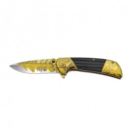 Knife THIRD Steel 3D Damascus Yellow/Black 11.5cm, Stainless steel