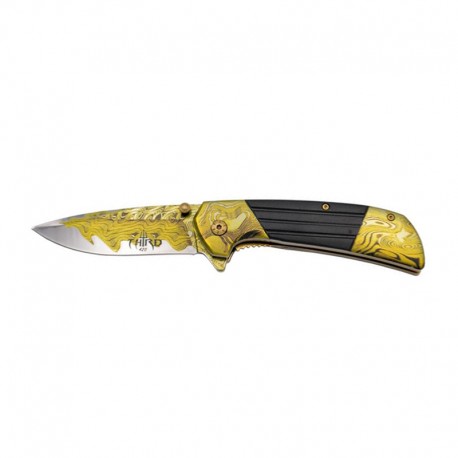 Knife THIRD Steel 3D Damascus Yellow/Black 11.5cm, Stainless steel