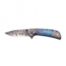 Knife THIRD Steel 3D Damascus Blue/Grey 11.5cm, Stainless steel